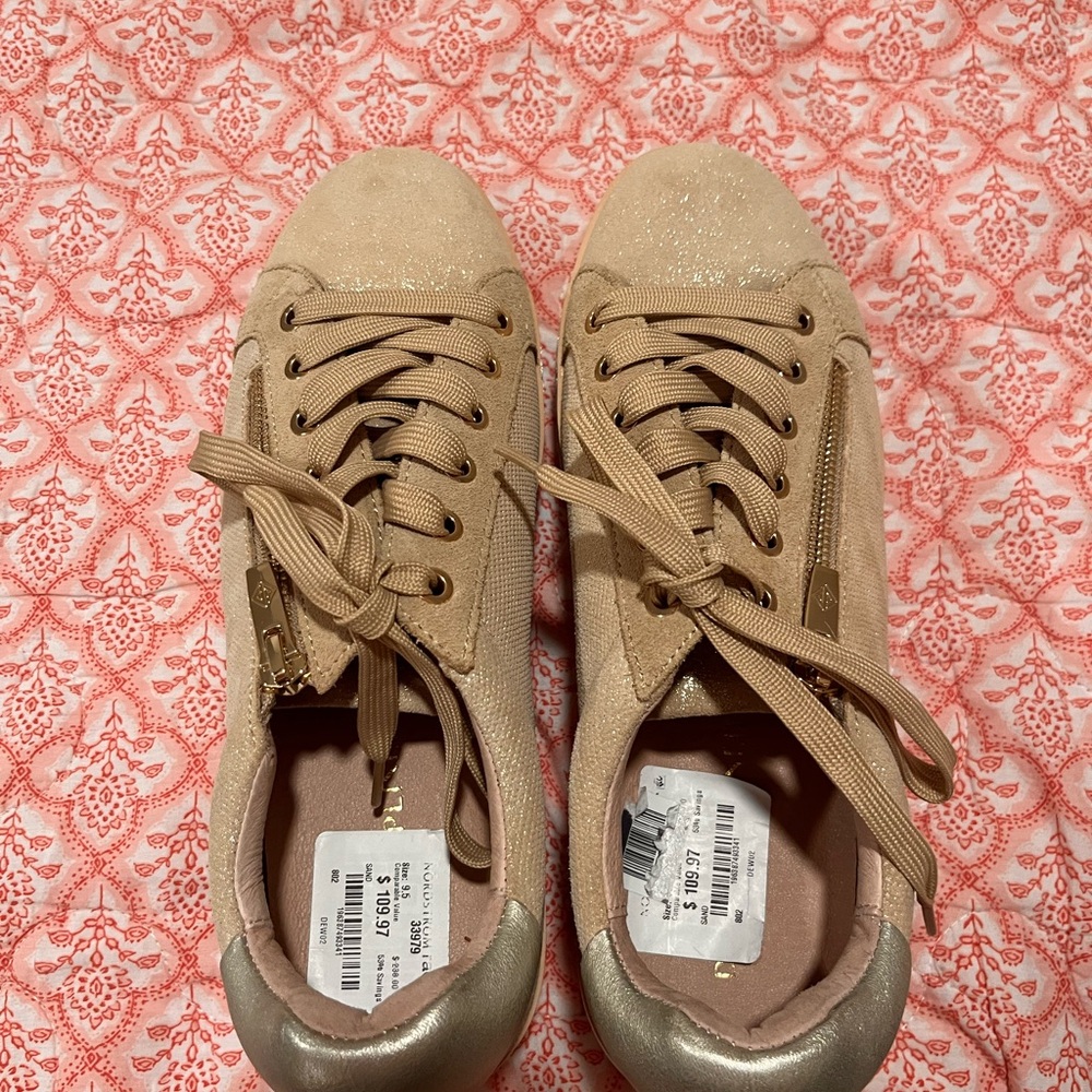 Donald J. Pliner Beige and Gold Sneakers